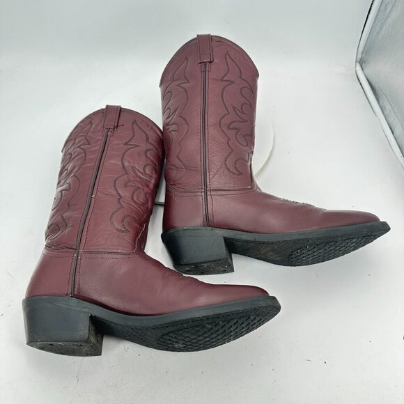 Old West Men Size 8D Black Cherry Leather Pull On Western Cowboy Boot main image 7
